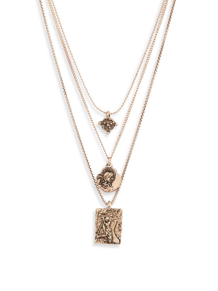 TRIPLE ASSORTI COIN CHARM KETTING voor wholesale door Knotty Accessories