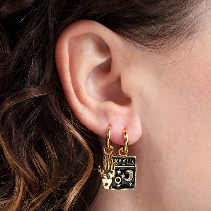 Yellow Owl Workshop - Wholesale Dangle Earrings - Mystic Spells Hoop Earrings - Gold Witchy Statement Jewelry