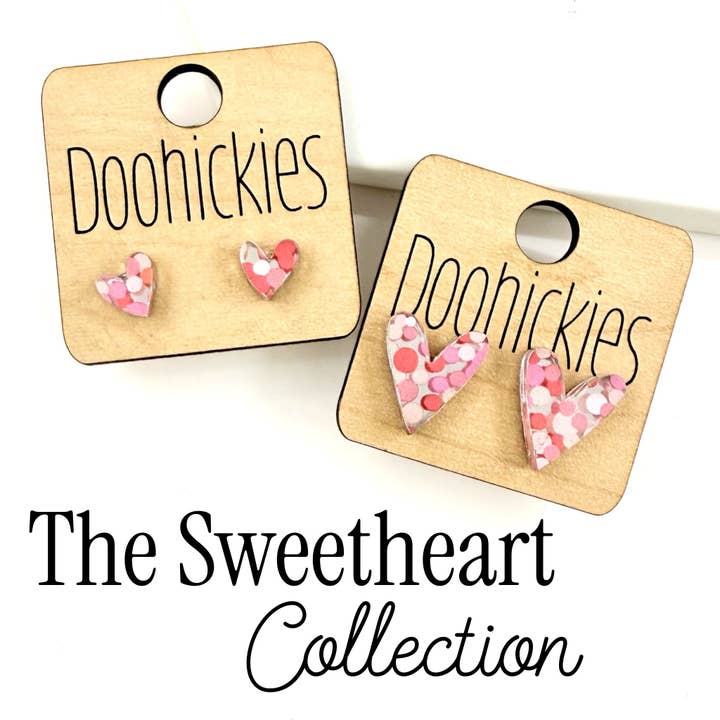The Sweetheart Confetti Heart Stud Earring Collection - 2 Size Options for wholesale by Doohickies