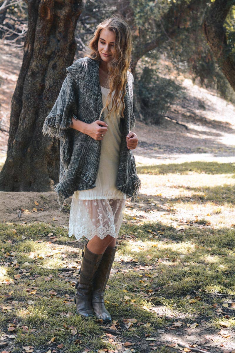 Gray Cozy Marled Knit Collared Ruana – Perfect for Fall & Winter for wholesale on Faire1