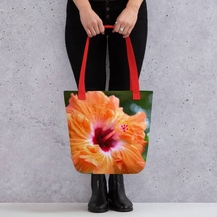 Kleine Tragetasche - Orange Hibiscus für den Großhandel von Sara Marie Hawai'i