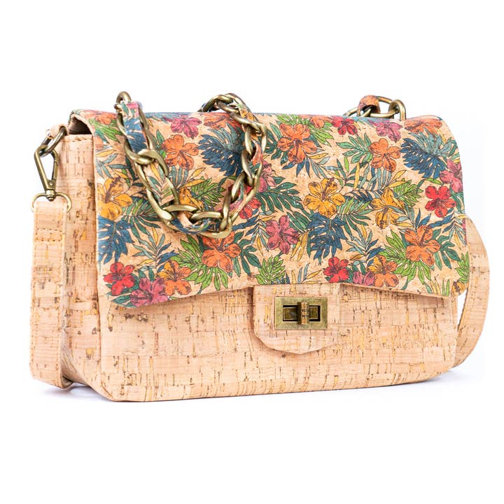 Meninas Bonitas Cork - Vente Sac porté épaule – femme - Sac à bandoulière en liège pour femmes avec chaîne et fermeture à boutons BAGD-560