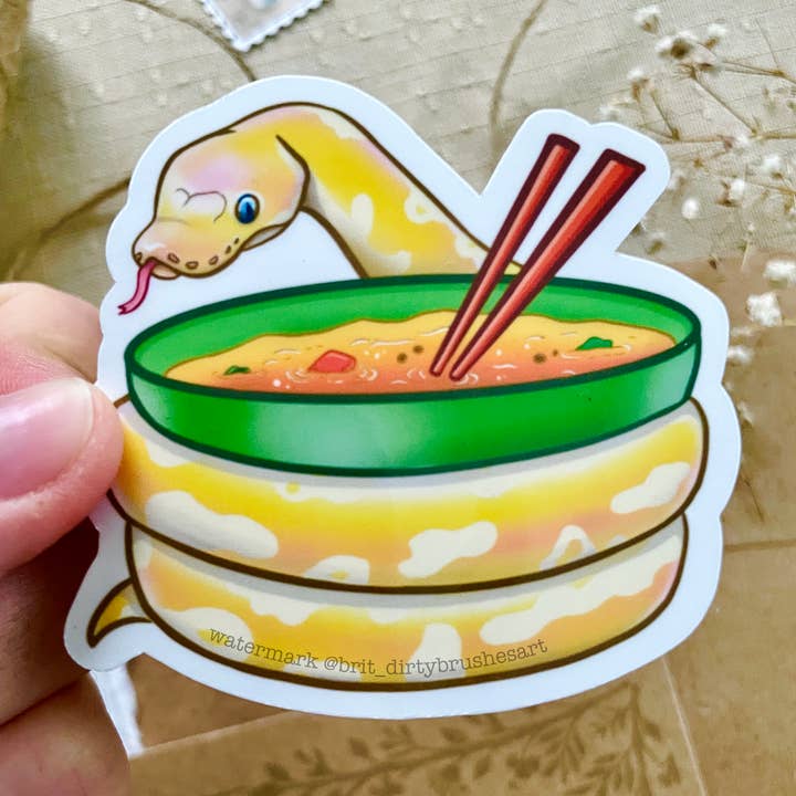 Autocollant/autocollant en forme de reptile en python Banana Ball - Kawaii pour la vente par Flying Fawn Studio