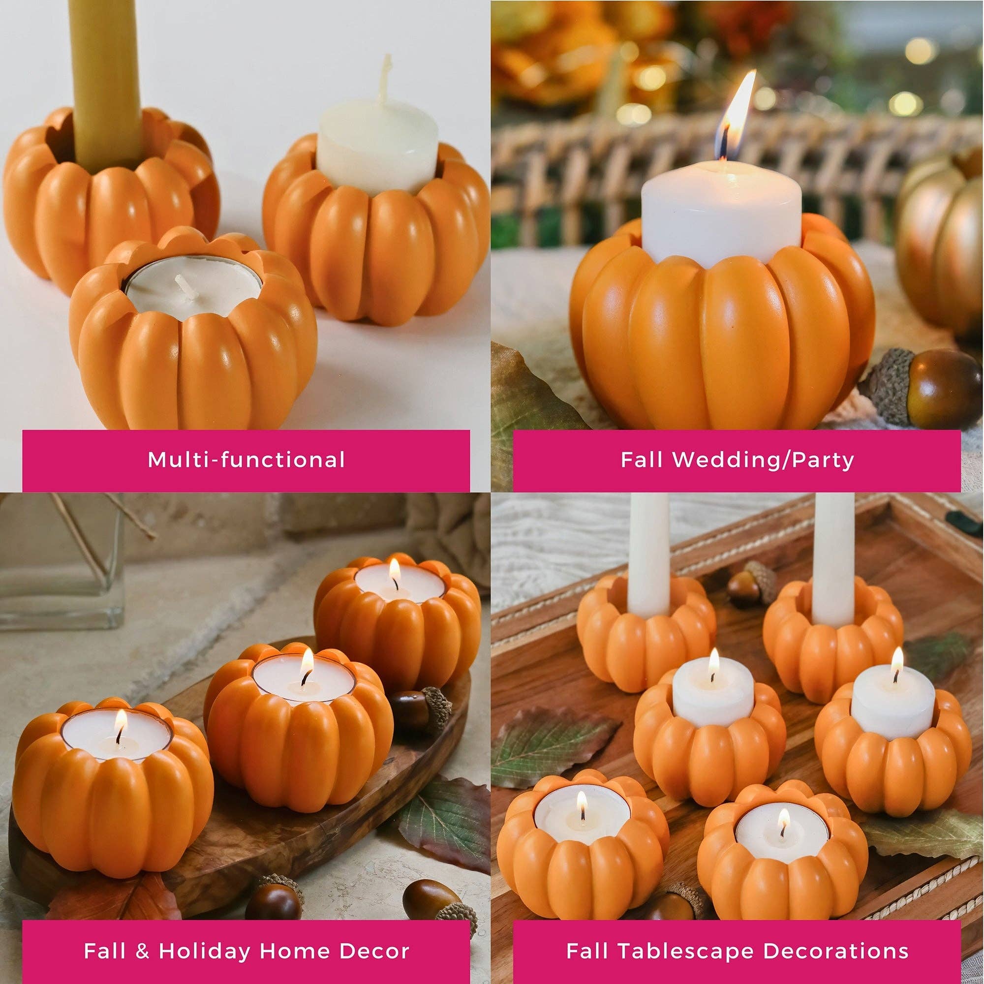 Kate Aspen - Wholesale Candle Holder - 2-in-1 Pumpkin Tealight/Candlestick Holder (Set of 6) - Orange4