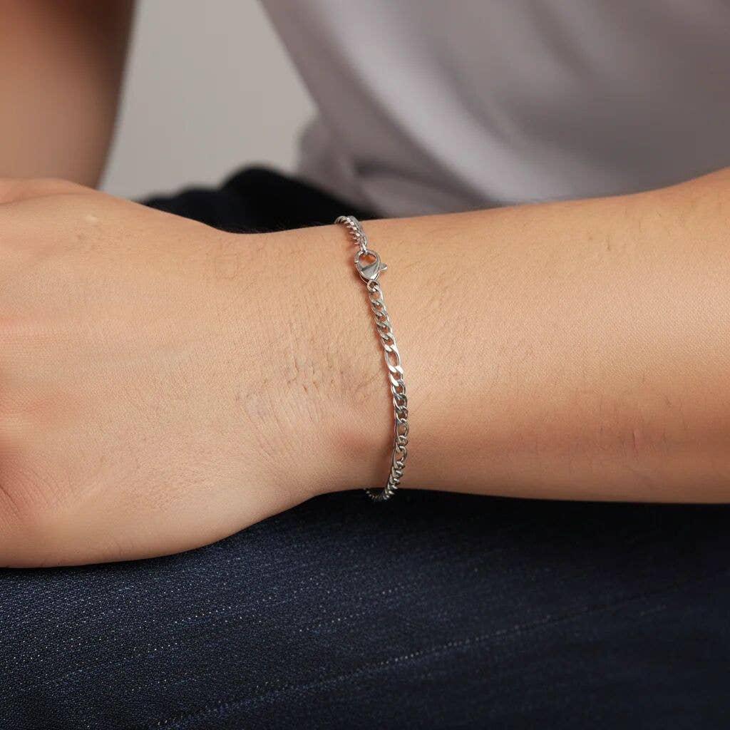 WJW - Wholesale Link & Chain Bracelet - Stainless Steel Figaro Chain Bracelet5