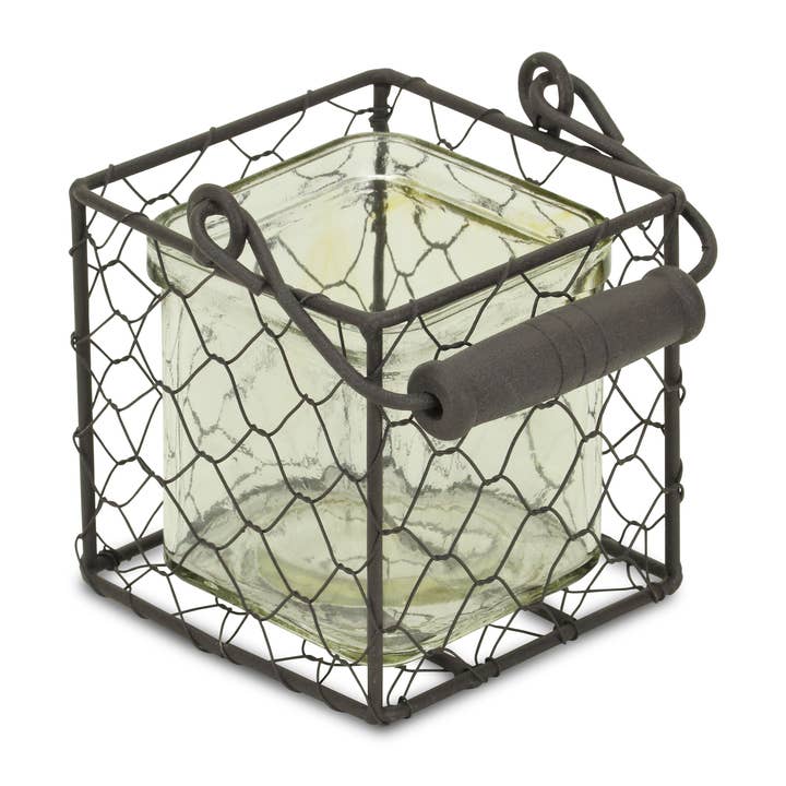 Cheungs Home Decor – Engroshandel Pyntekrukke – Teska Square glaskrukke i brun trådkurv13