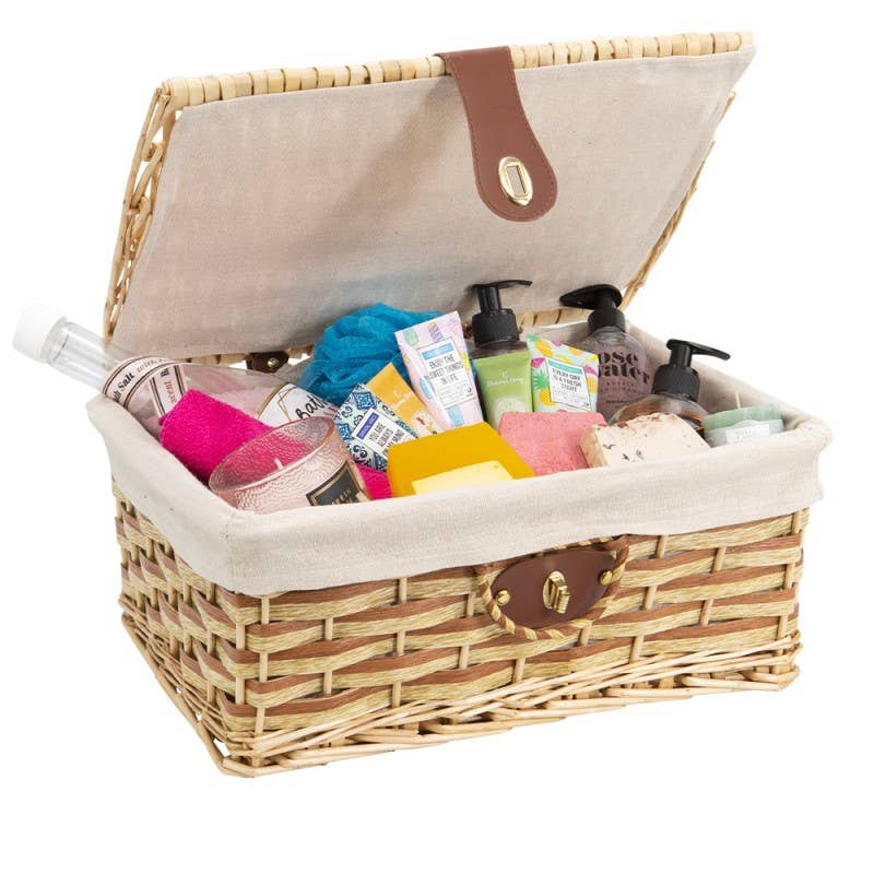 Deffrennes - Wholesale Picnic Basket - Natural wood suitcase and brown rope lined with natural fabric1