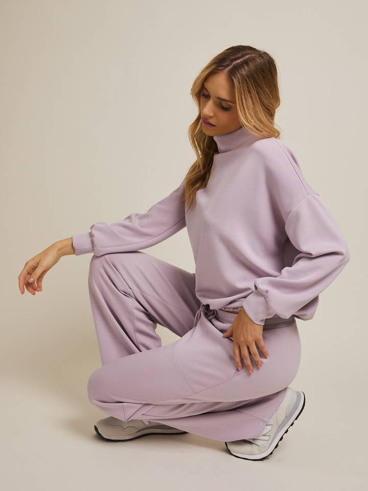 MOCK NECK LONG SLEEVE WAIST TIE TOP WITH PANTS for wholesale by GILLI