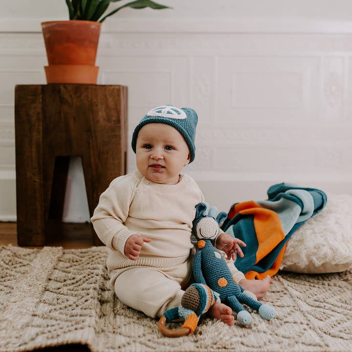 Pebble - Wholesale Newborn/Knit Hat - Baby - Organic Cotton Baby Beanie – Hand-Knit Blue Peace Hat2