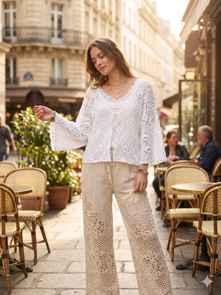 CX LG001 - Cardigan em croché com padrões geométricos por atacado de Lucky Nana