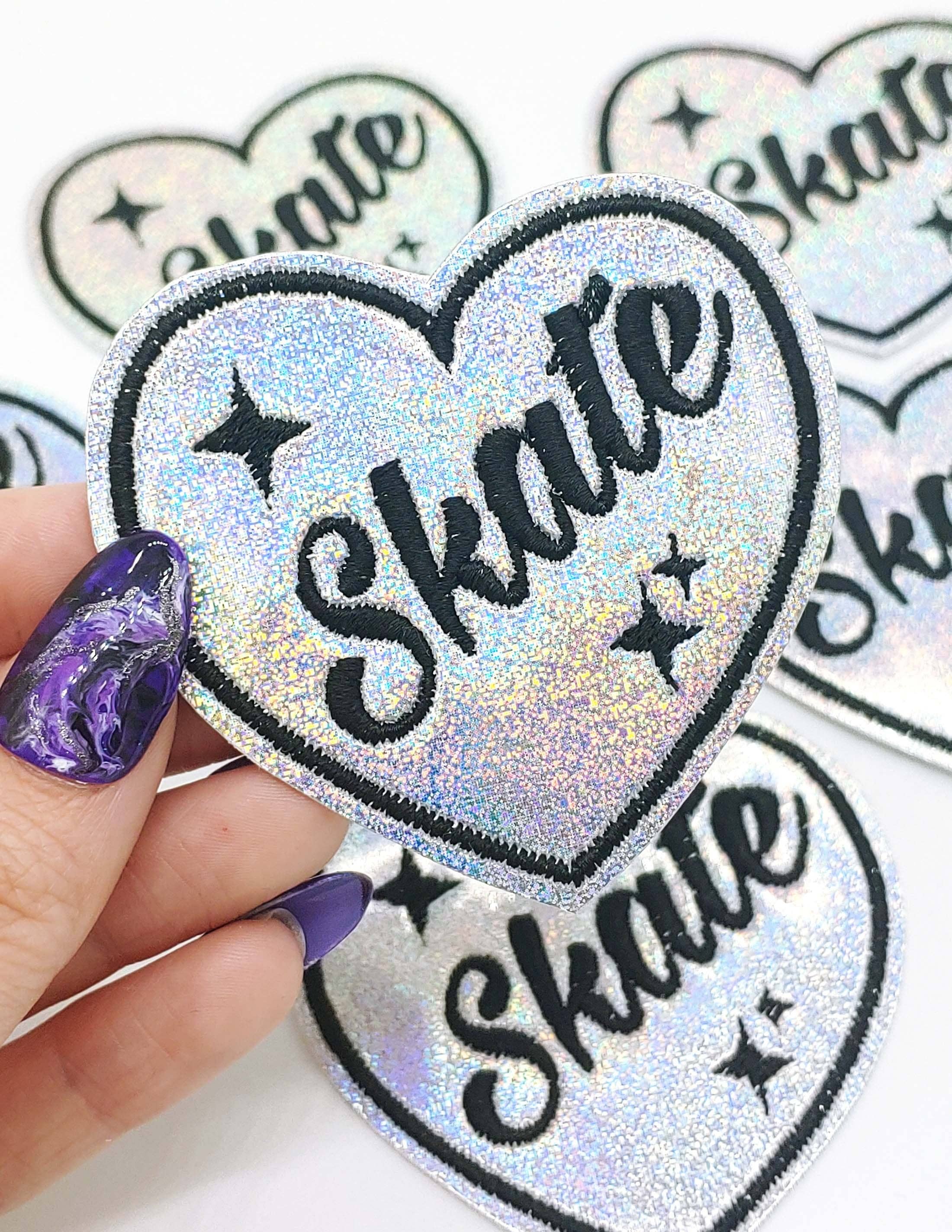 Project Pinup - Wholesale Patch - Skate Heart Holographic Glitter Vinyl Iron On Patch3