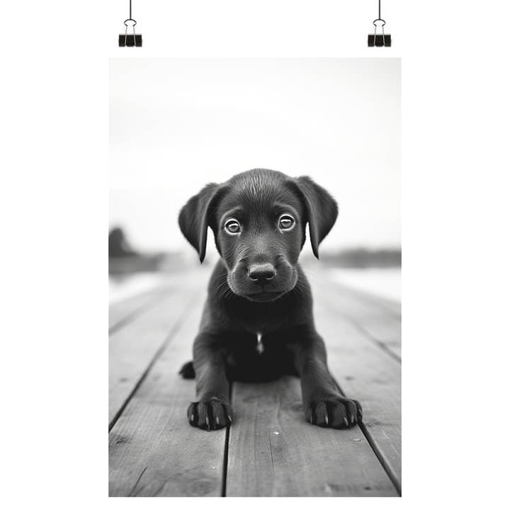 Affiche pour chien Baby Labrador - Photo vintage en noir et blanc pour la vente par reetro