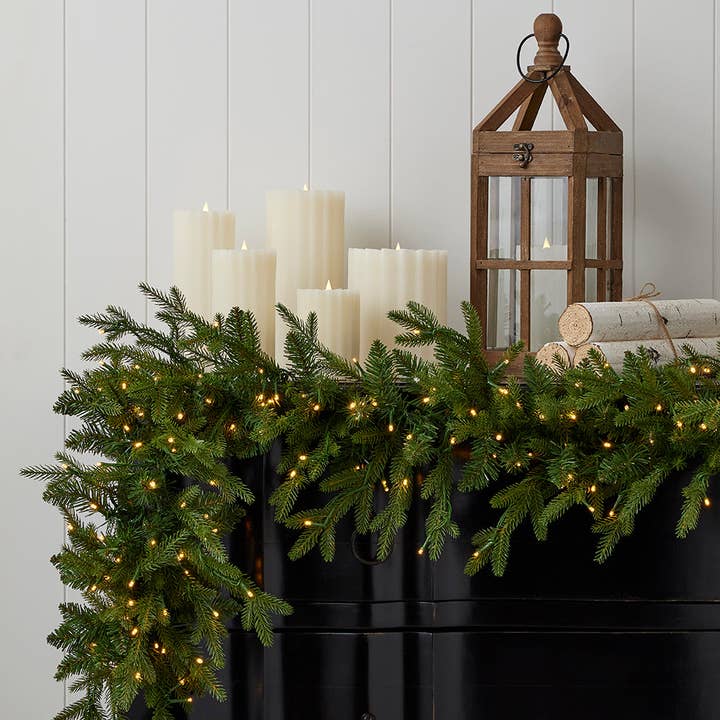 Seasonal LLC - Wholesale Bunting/Garland - Dandan Pine 9' Garland with Warm LED Lights