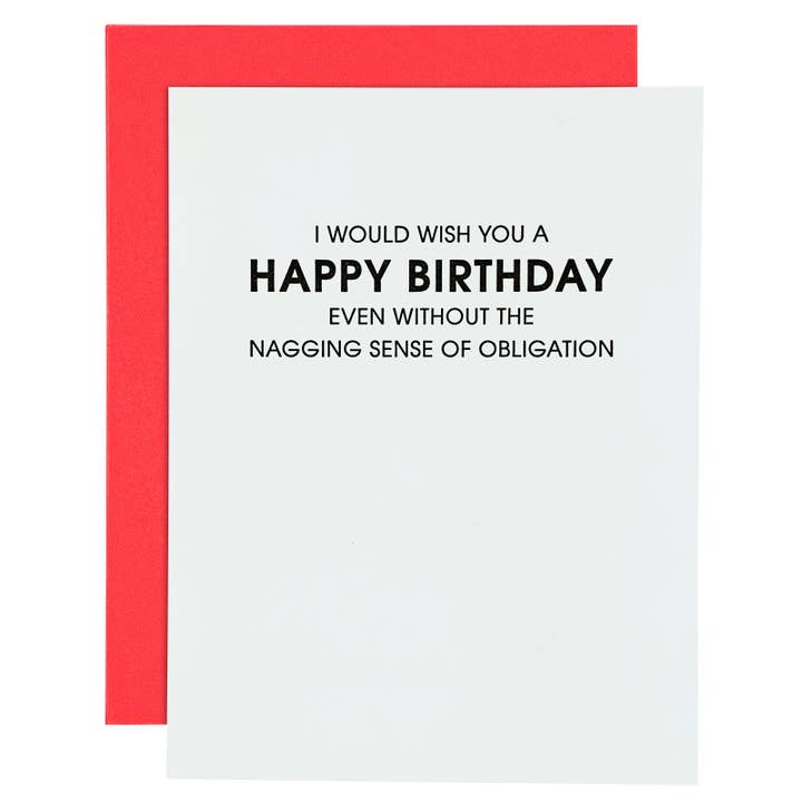 Wish You HBD Even Without The Nagging Sense of Obligation - Funny Birthday Card for wholesale by Chez Gagné