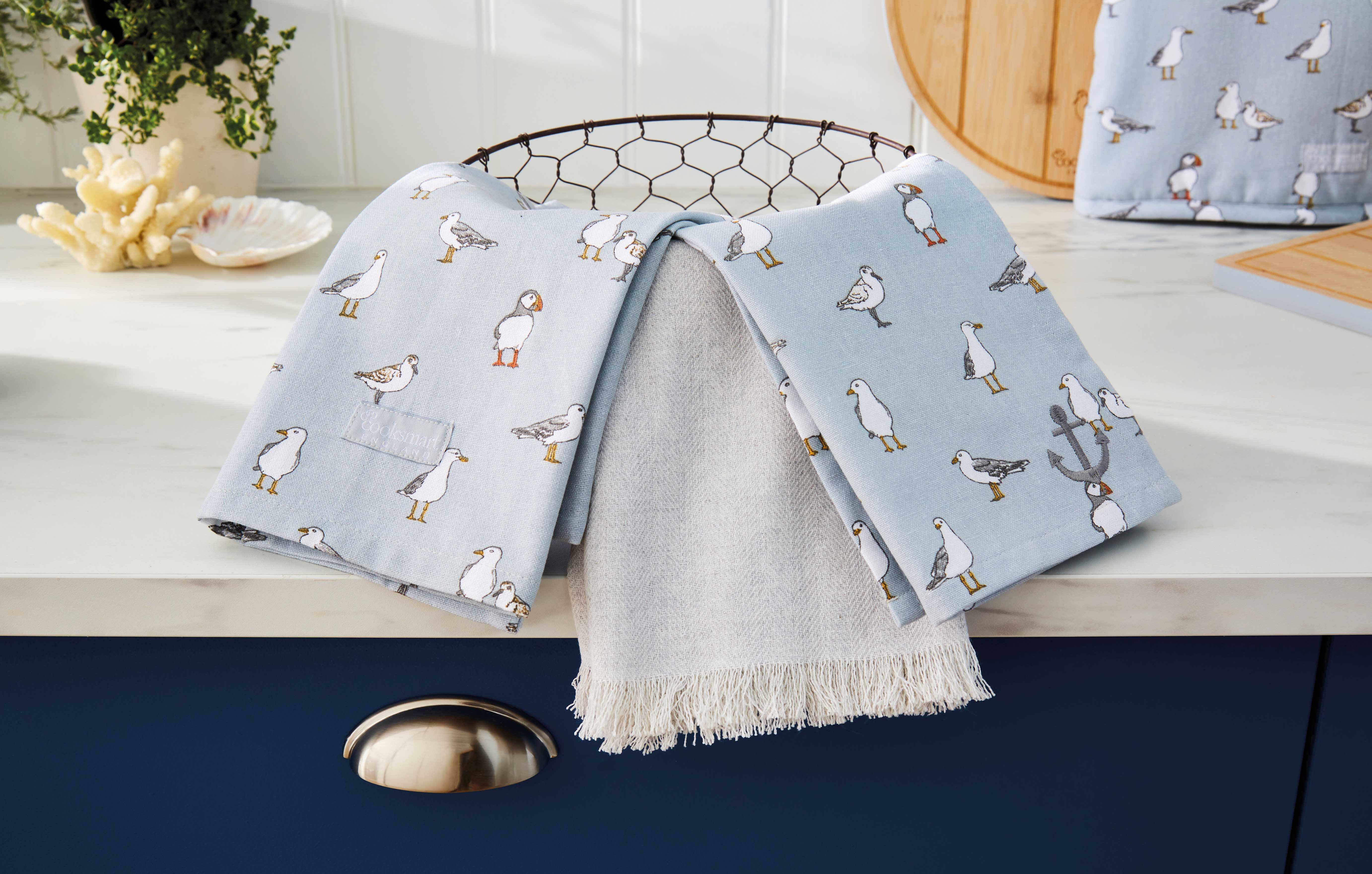 Blue 3 Pack Tea Towels Coastal Birds by Cooksmart England for wholesale on Faire4