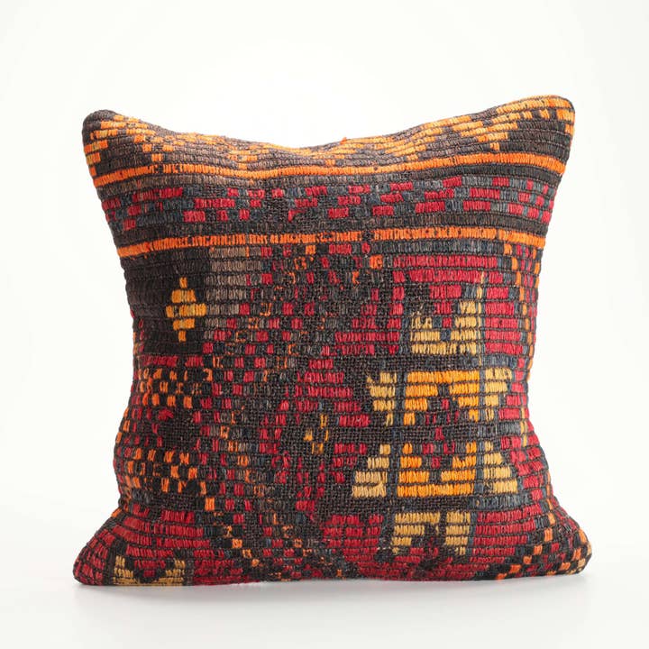 Black Apple Marigold Biscotti Tiger 33 Bohemian Artisan Kilim Pillow - D318 for wholesale on Faire