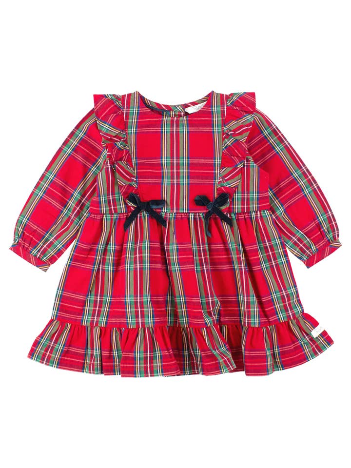 Girls Red Nicholas Plaid Ruffle Bow Dress for wholesale on Faire