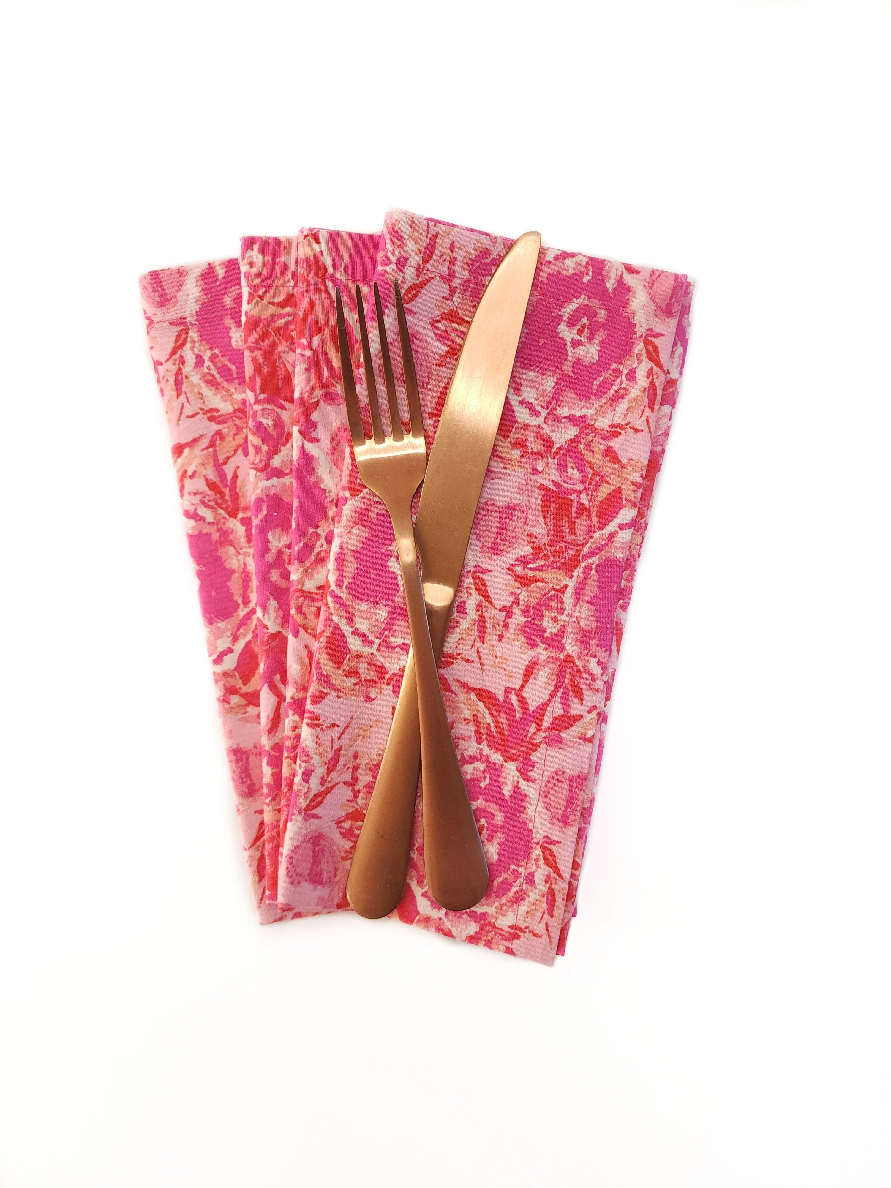90 West Linen Co. - Wholesale Dinner & Cloth Napkin - Maximalist Pink Floral Cloth Napkins, Set of 49