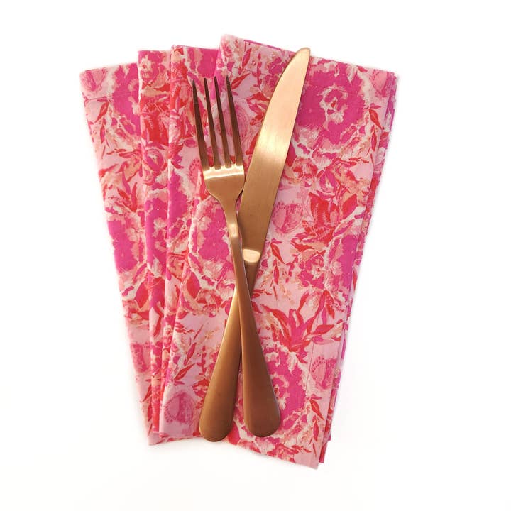 90 West Linen Co. - Wholesale Dinner & Cloth Napkin - Maximalist Pink Floral Cloth Napkins, Set of 49