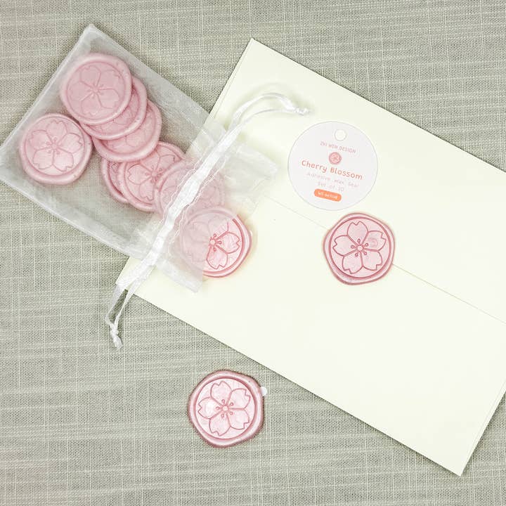 Zhi Wen Design - Wholesale Sealing Wax - Cherry Blossom Adhesive Wax Seals Bag of 10 in Pearl Pink1