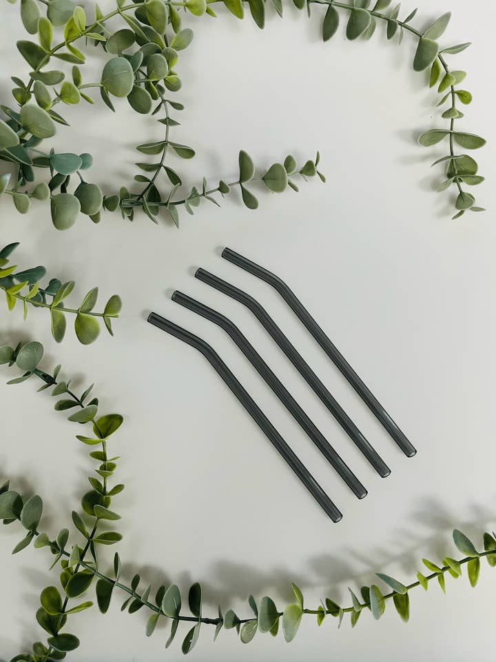 Grey Bent Reusable Glass Straw for wholesale by SparklesnMoreCo