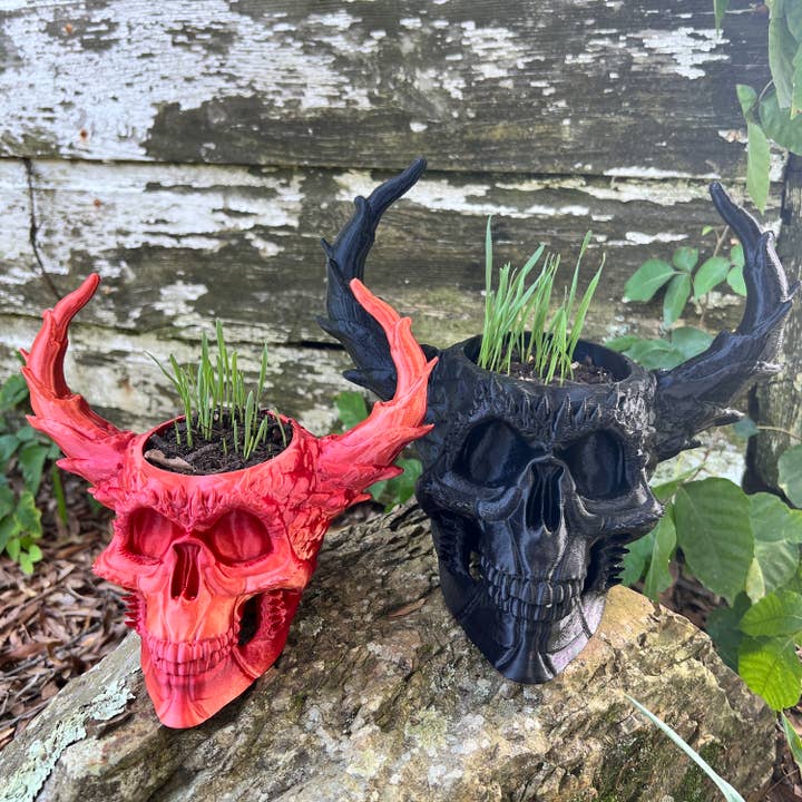 NumanPrints - Wholesale Plant Pot - Demonic Horned Devil Skull Planter 3D Printed Novelty