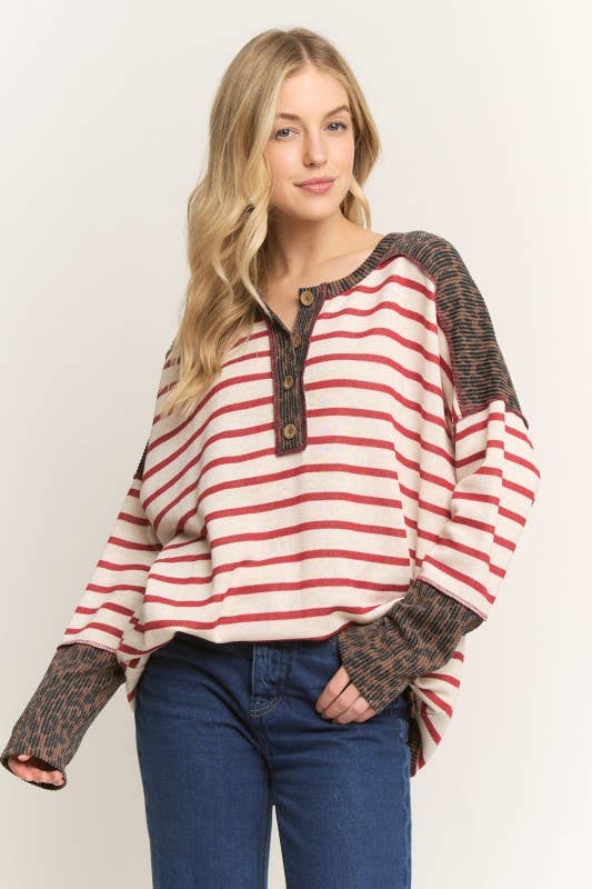 HEIMISH - Wholesale Tunic - Women's - ET7986-11 LONG SLEEVE ROUND NECK STRIPE AND ANIMAL PRINT TOP4