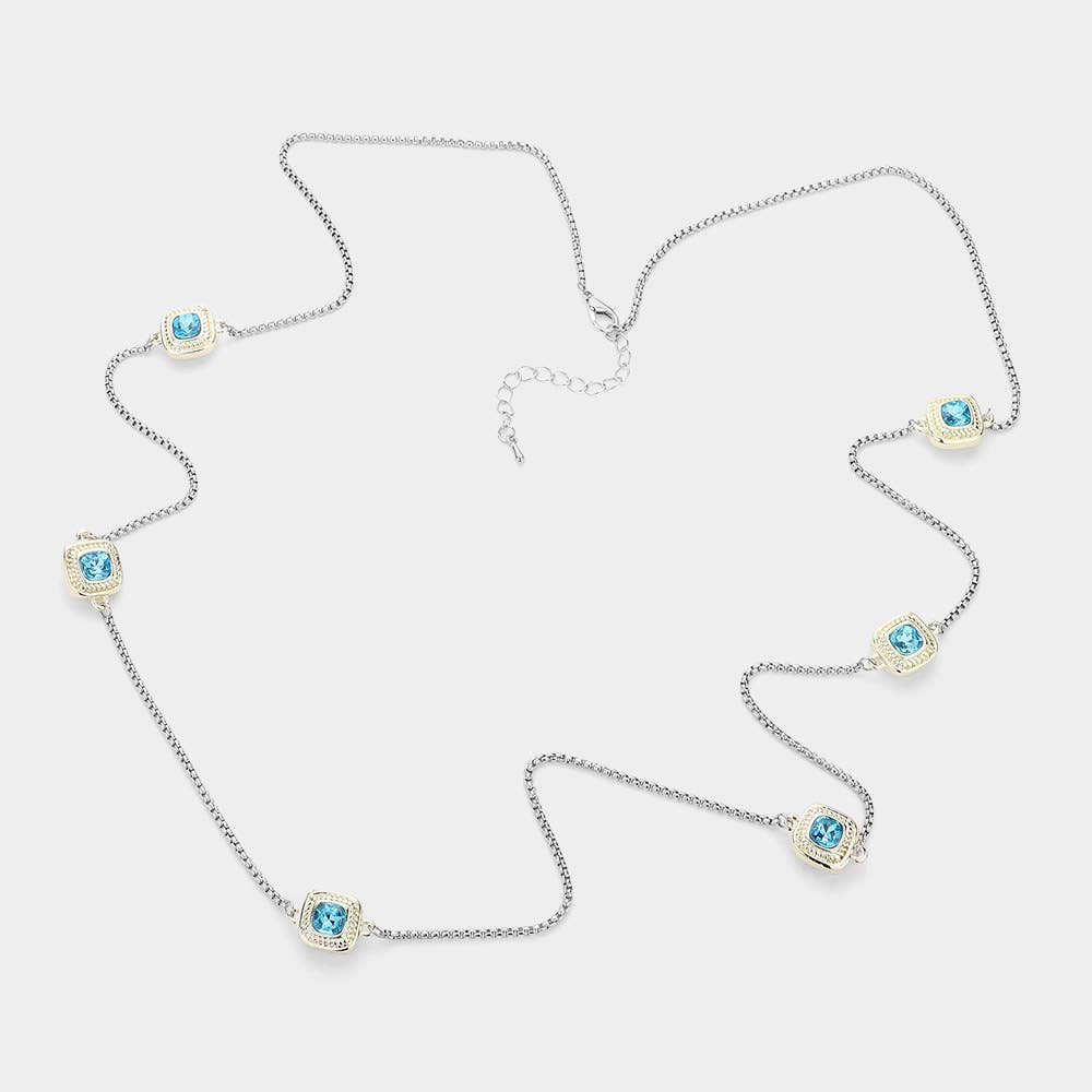 Sensibling Corp. - Wholesale Pendant/Charm Necklace - 14K Gold Plated Two Tone Square Pendant Station Necklace5