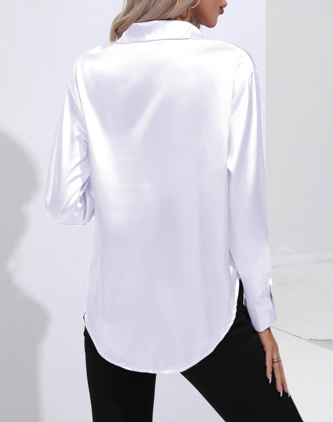 HIDDENBRAND - Wholesale Button Down Shirt - Women's - Satin Faux Silk Long-Sleeved Shirt18