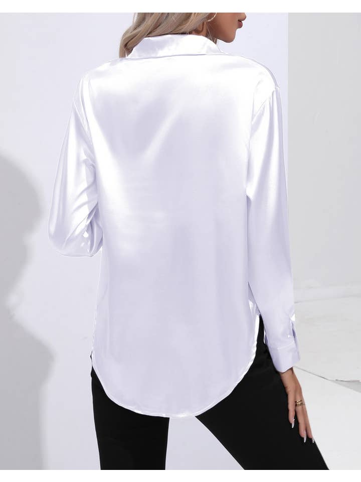 HIDDENBRAND - Wholesale Button Down Shirt - Women's - Satin Faux Silk Long-Sleeved Shirt18