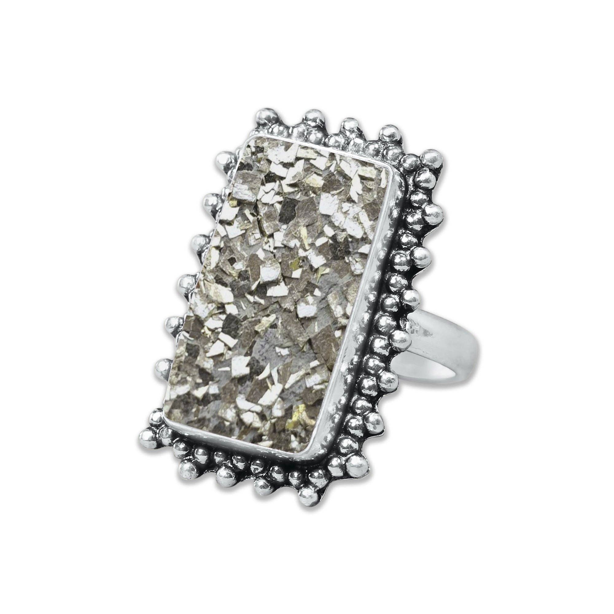 Handmade Jewels - Wholesale Cocktail/Statement Ring - Pyrite Druzy Rings – Handmade, Silver-Plated, Sparkling Natural Stone (Made to Order)7