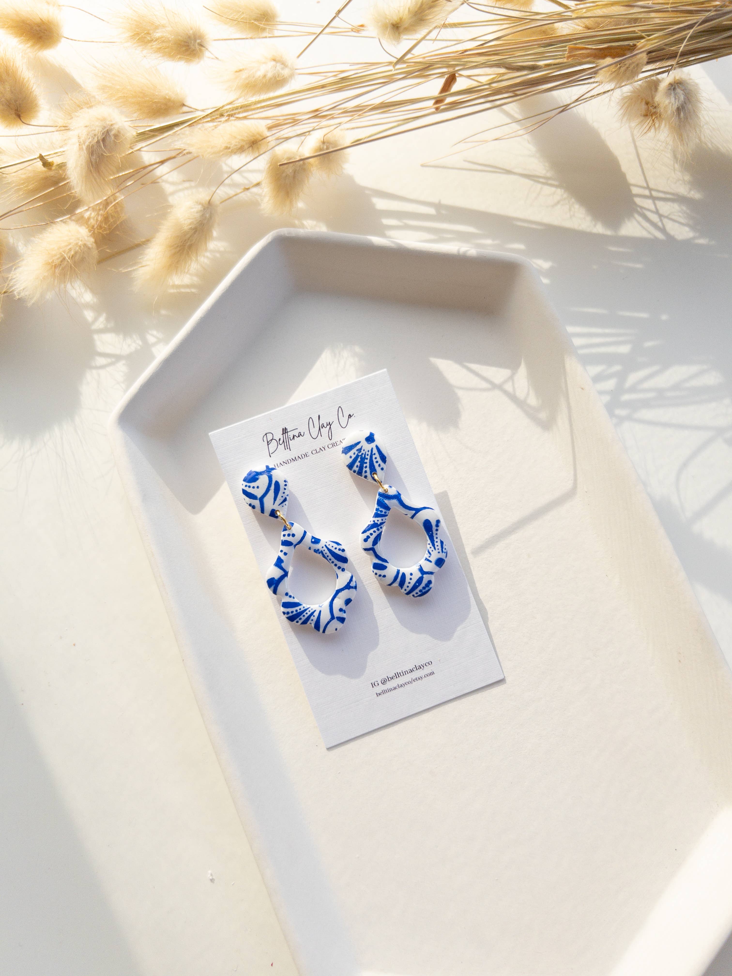 Belltina Clay Co. - Wholesale Dangle Earrings - Aqua White and Blue Clay Earrings4