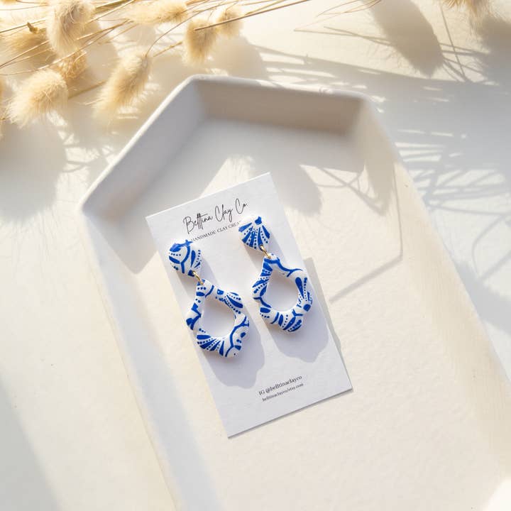 Belltina Clay Co. - Wholesale Dangle Earrings - Aqua White and Blue Clay Earrings4