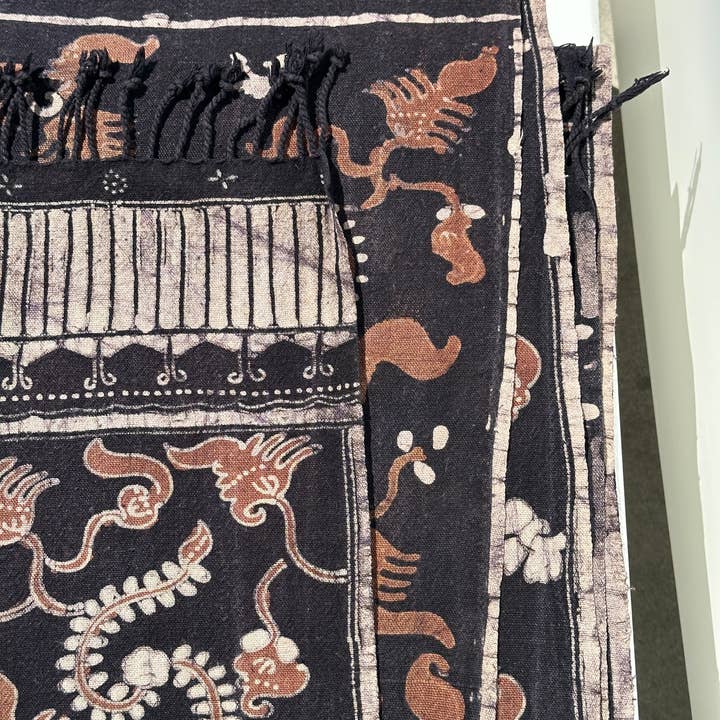 Office Objets - Wholesale Coverlet - Black and brown printed batik, Indonesian ceremonial fabric 185x5010