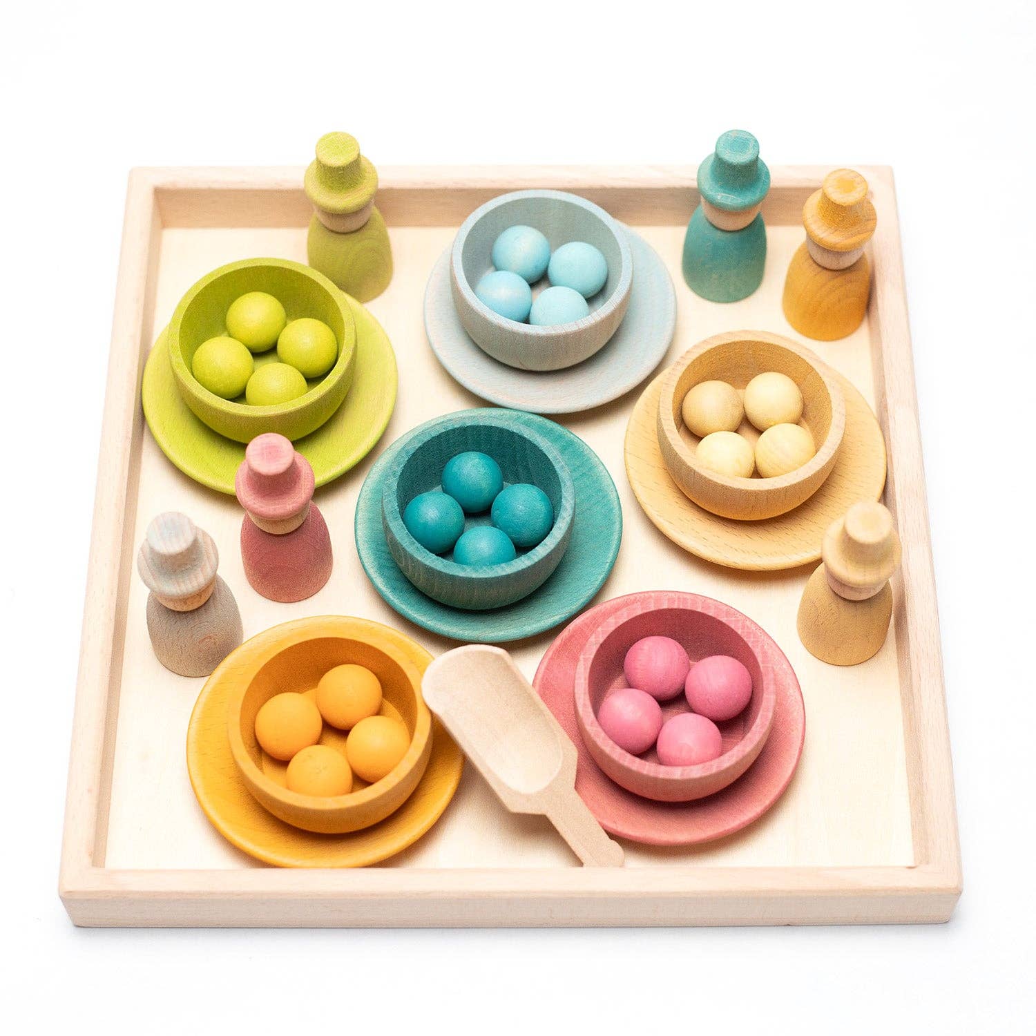 Lille Barn - Wholesale Wood Toy - Kids - Wooden toys - Colored figures, bowls, and balls on a tray5