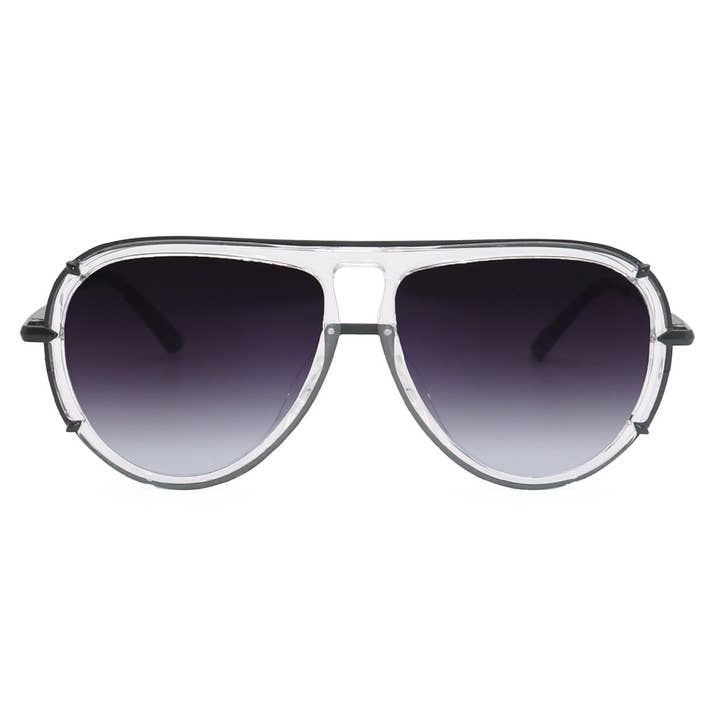 Ivy Luxe - Clear Black Tangle-Free Round Aviator Sunglasses for wholesale by TOPFOXX