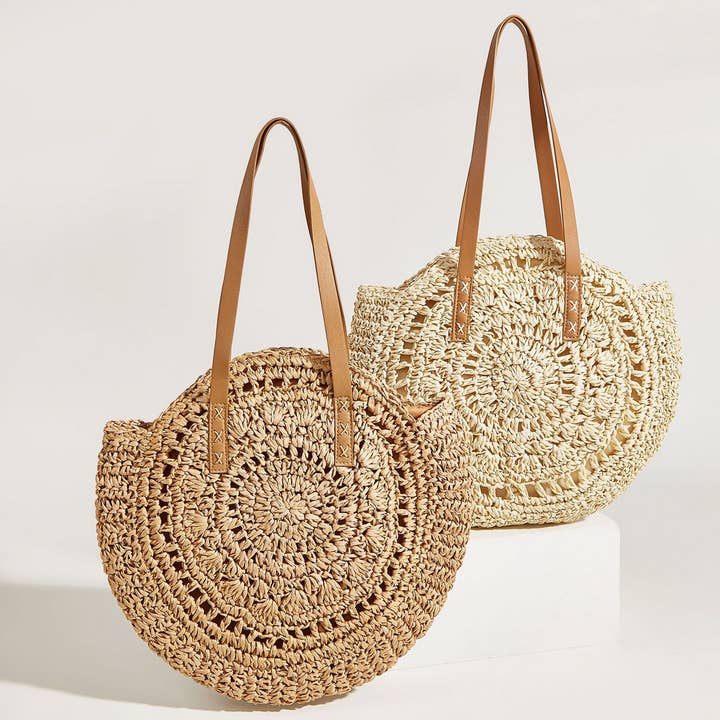 ACCITY - Wholesale Beach Bag - WOMEN HOLLOW FLOWER ROUND STRAW BAG_CWAB1980