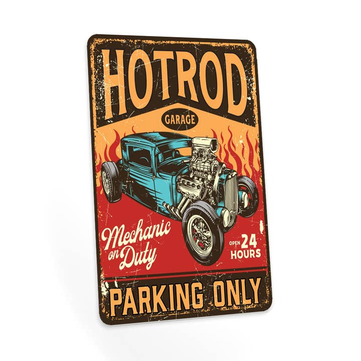 Hot Rod Parking Only Sign Mechanic Shop Decor 108122001014 voor wholesale door Chico Creek Signs