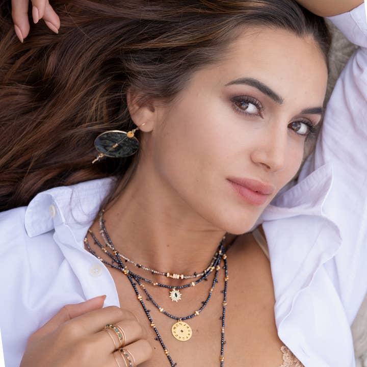 Women's necklace Shiny Gold Sun Green 2122 for wholesale by LOetMA