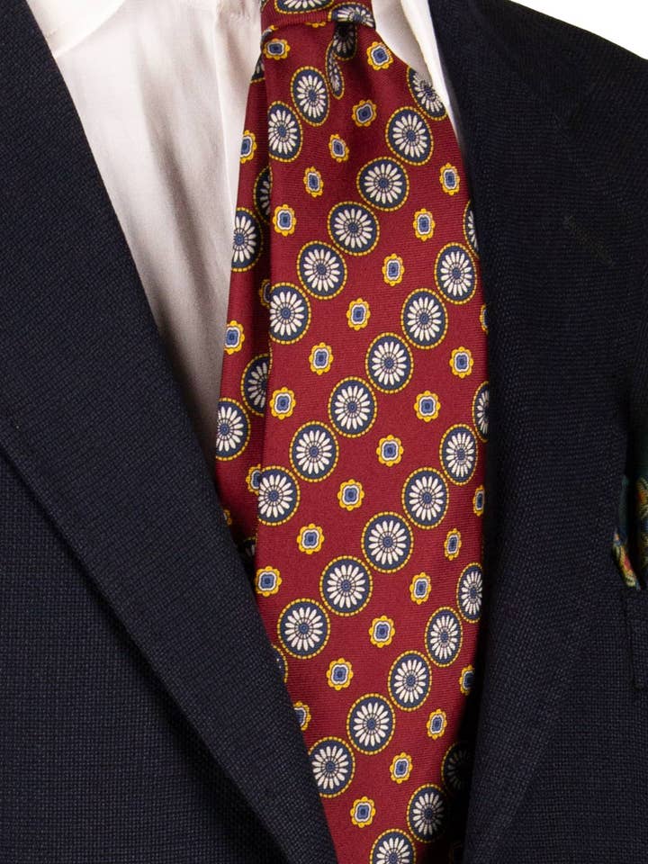 Gravata de Seda Borgonha Estampada Multicolor 7139 por atacado de Graffeo Cravatte