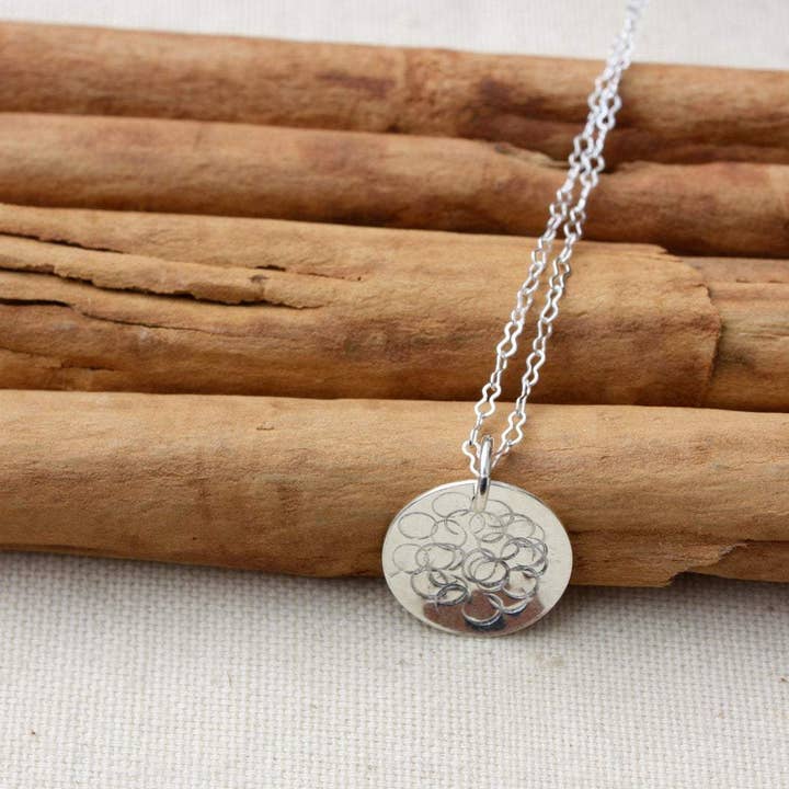 Kitty Stoykovich Designs - Wholesale Pendant/Charm Necklace - Sterling Silver Disc With Dots Design Necklace