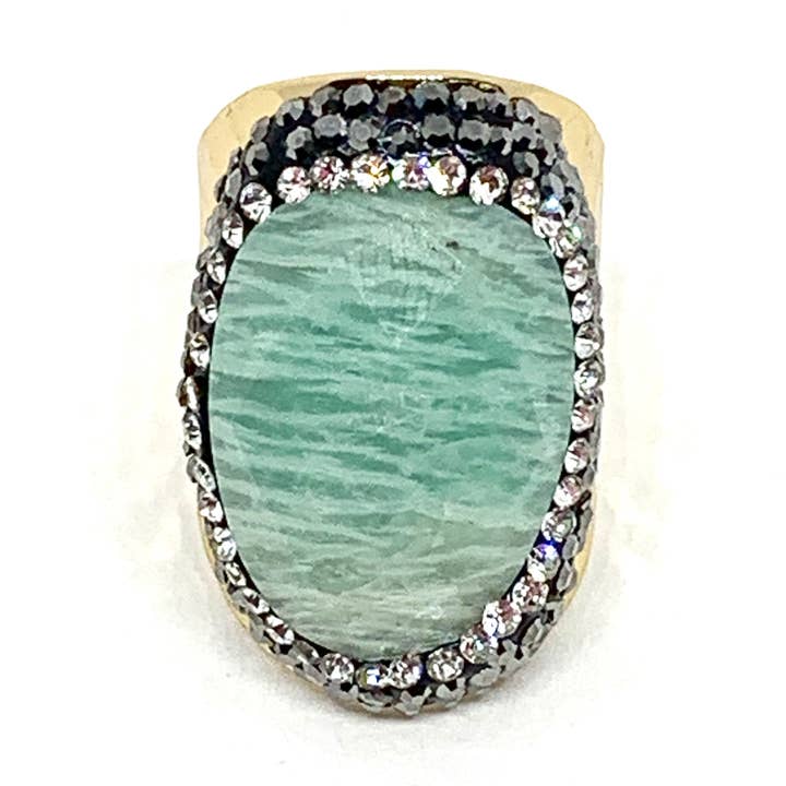 AMAZONIT GYLDNE RHINESTONE RING for engroshandel hos Hypnochic