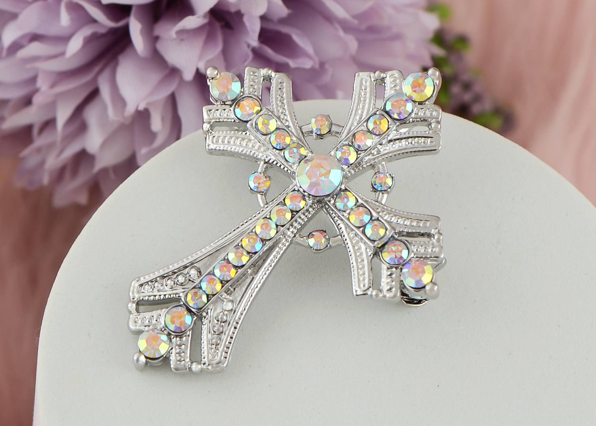 AK Brand - Vendita all'ingrosso Spille - Spilla a forma di croce religiosa argentata con strass24