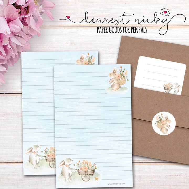 Flower Cart Bunny Letter Writing Set for wholesale by Dearest Nicky / Mouse & Wren