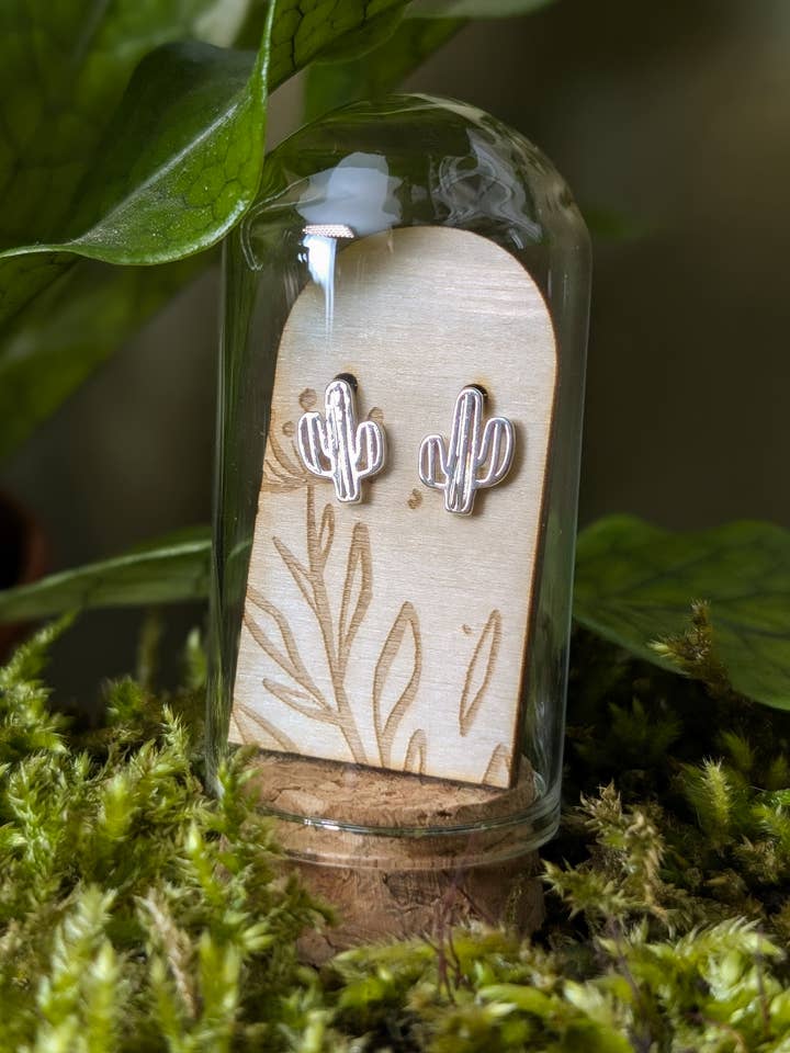 Clous d'oreilles en argent sterling Cactus pour la vente par Banksia Botanicals