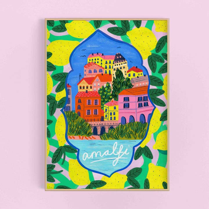 Kerrie Illustrates – wholesale Art print – Amalfi coast lemon pattern art print | Italian summer print 0