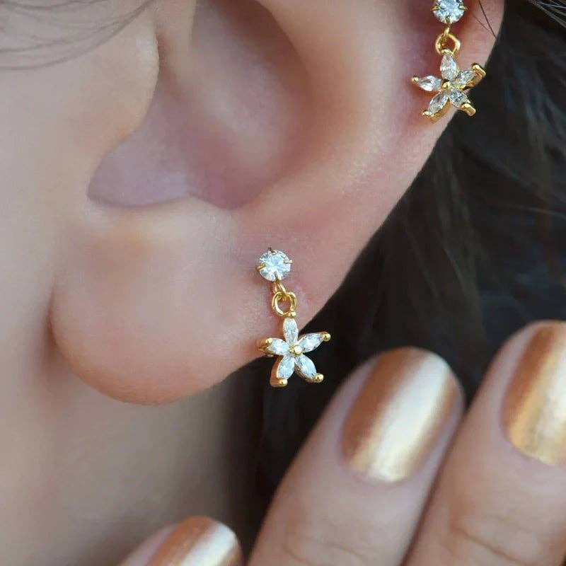 StockJWL – wholesale Single earring – Flower Wobbly Piercing for Helix and Cartilage - Available in Gold and Silver3