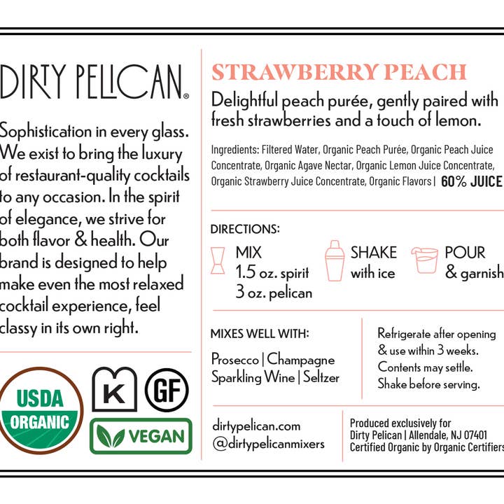 Dirty Pelican - Wholesale Cocktail Mix/Syrup - Strawberry Peach Bellini