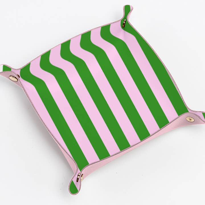 Aspen Lane - Wholesale Jewelry Dish - Cute trinket gift tray catchall | pink & green stripe1