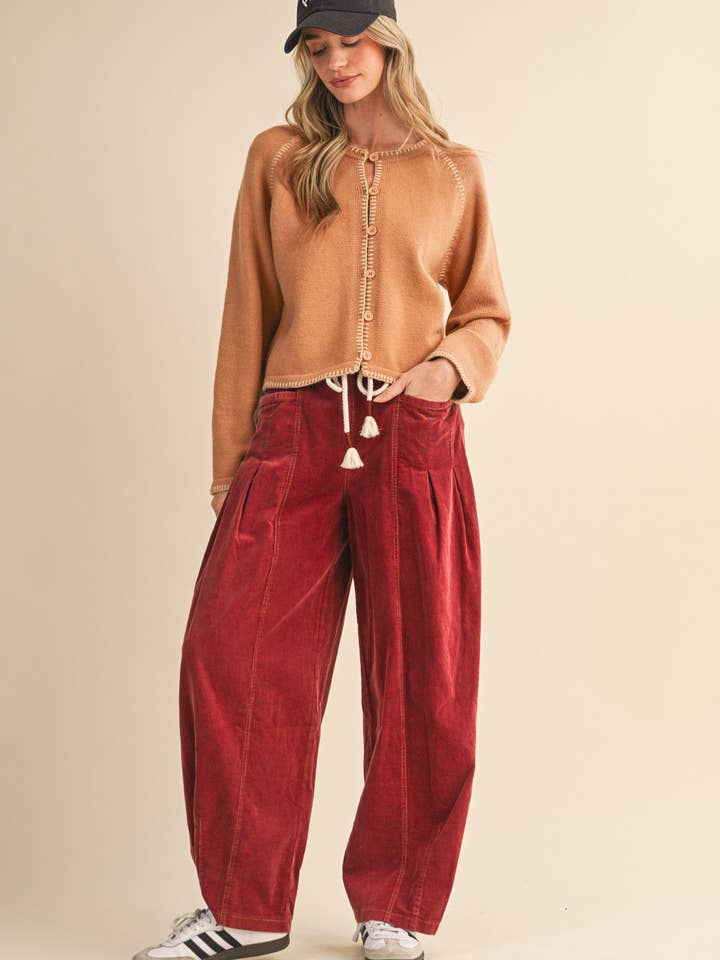 &MERCI - Wholesale Cardigan - Women's - CONTRAST BLANKET STITCH SWEATER CARDIGAN MSW1119681